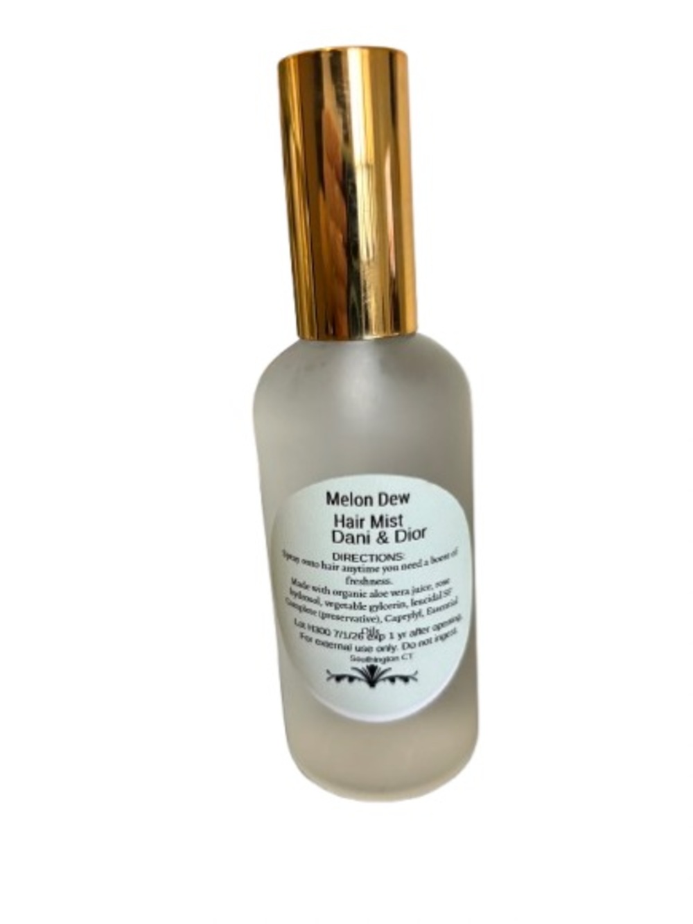Melon Dew Hair Mist by Dani & Dior - Frosted Glass Bottle with Gold Cap